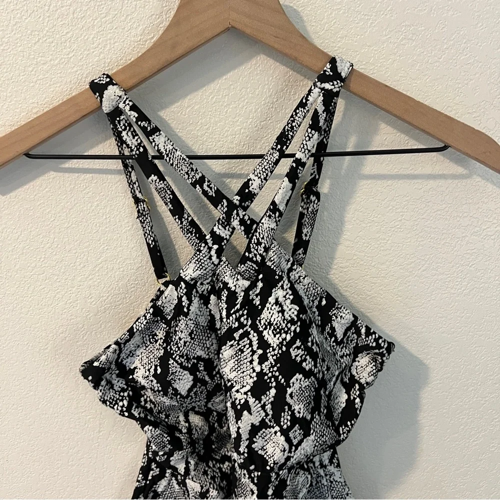Ibiza Size S‎ Metallic Reptile Snake Print Strappy Cutout Front Tankini Swimwear
